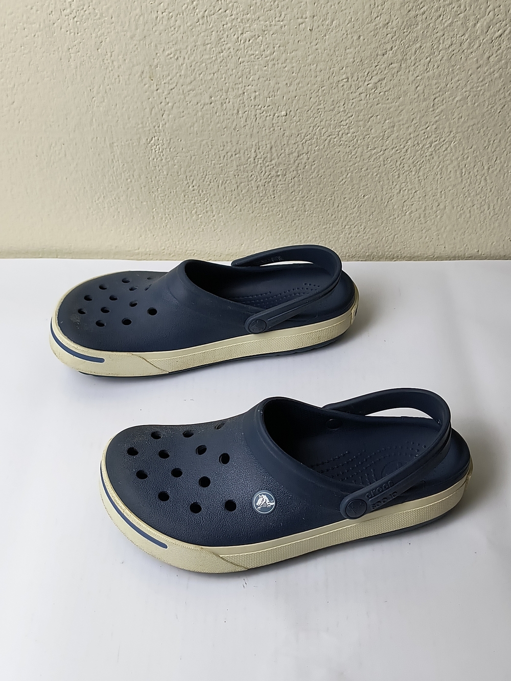CROCS W8|M6 Crocband Navy Blue Clog Sandals with Cream Sole - Unisex